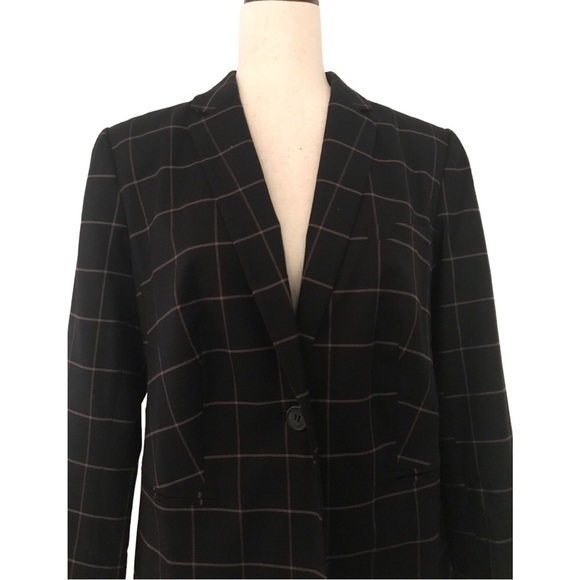 Windowpane Plaid Check Jacket by Liz Claiborne Size Large Black Camel - Picture 6 of 9